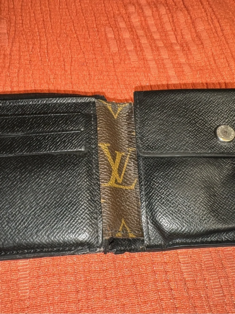 Monogram Pattern Slim Card Holder in Brown and Gold